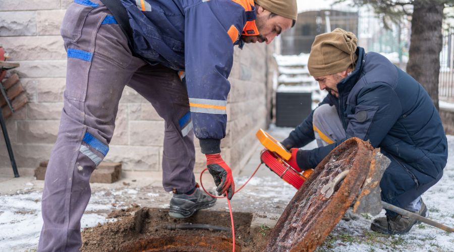 professional cleaning a drain