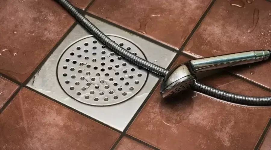 a showerhead next to a shower drain